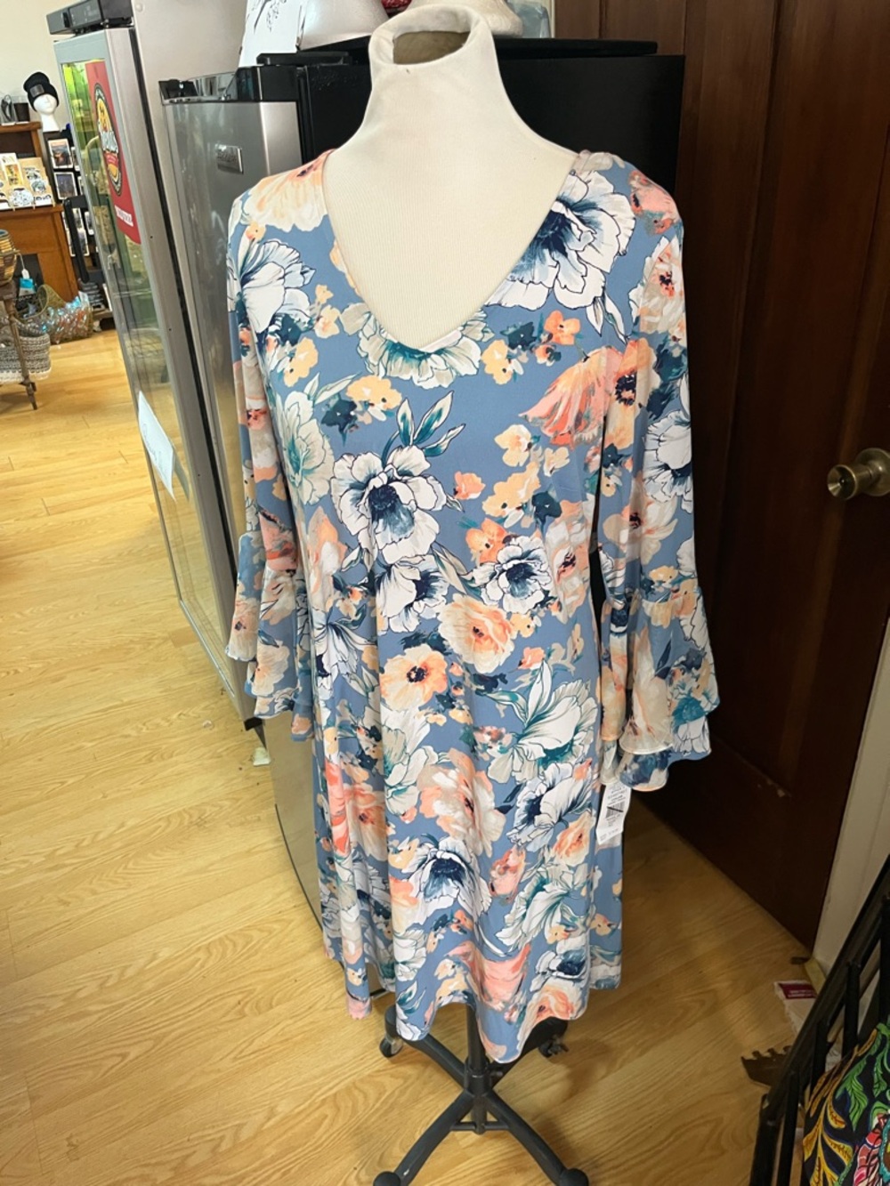 MSK Dusty Blue Floral Scoop Neck Tunic Dress - Picture 8 of 9